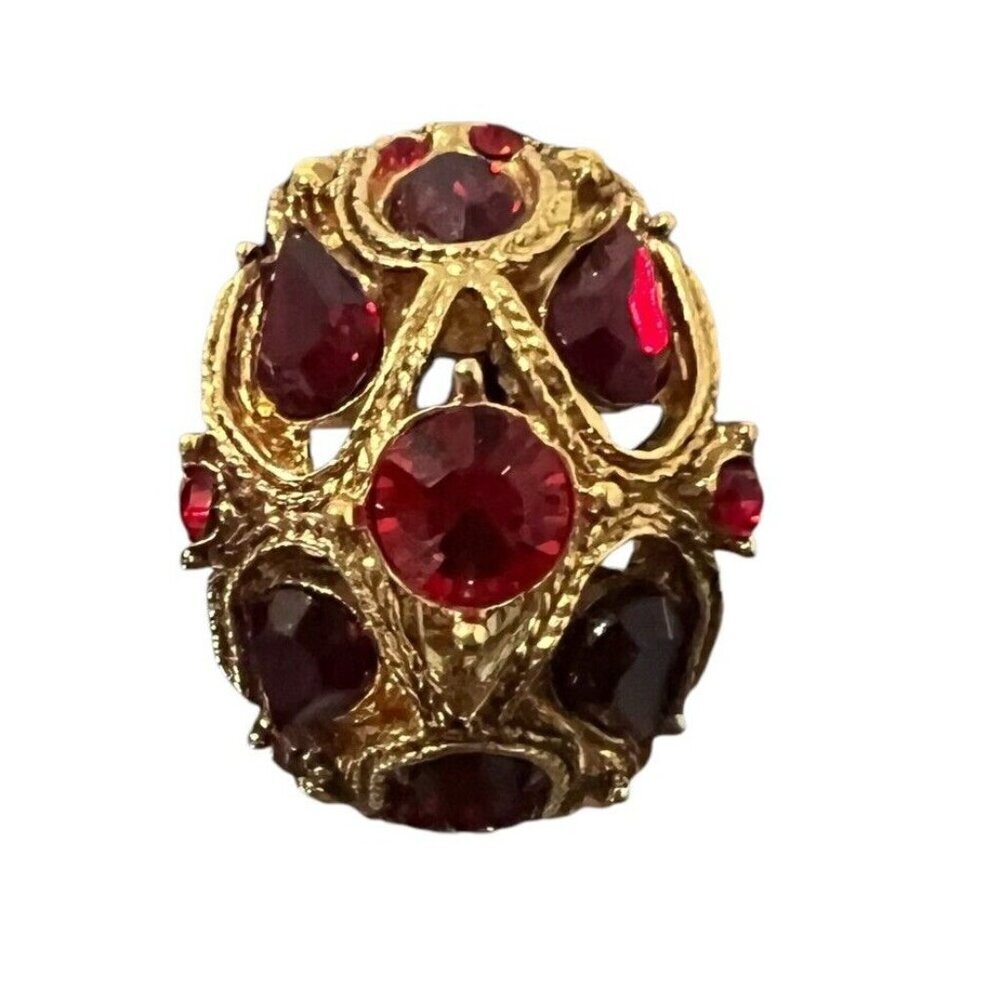 St John Collection Clip On Earrings Red Gold Tone Huggie Designer